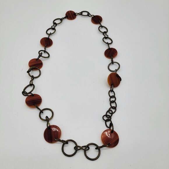 Vintage 80’s Belt Copper Tone‎ Brown Plastic And Metal Chain Link Belt 36 In - Picture 1 of 3